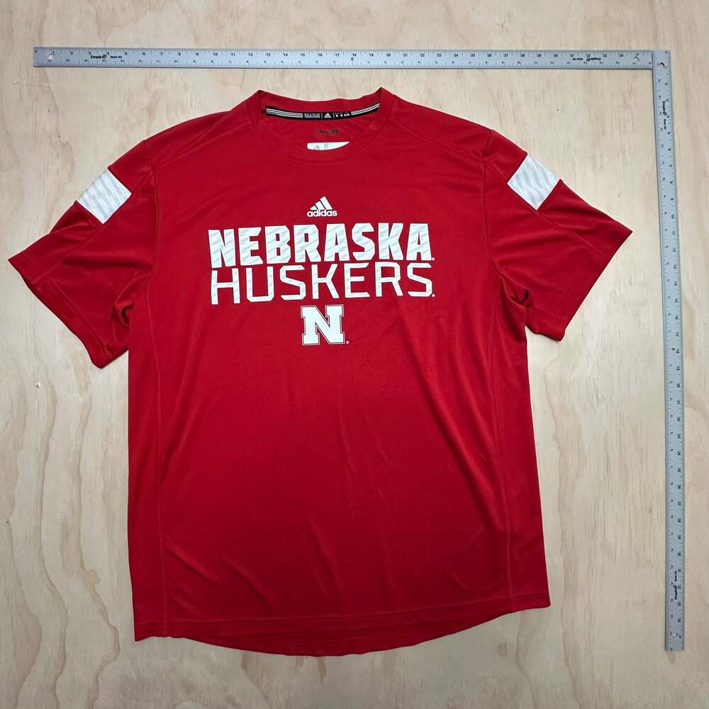 Adidas Nebraska Huskers Climalite Red Short Sleeve T-Shirt Men's XL